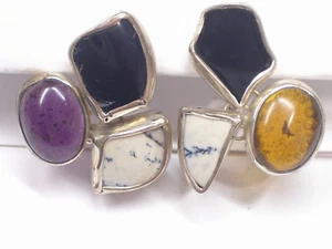 Orecchini in ARGENTO 925 con Pietre Dure naturali - Ossidiana - Agata - Picture 1 of 5