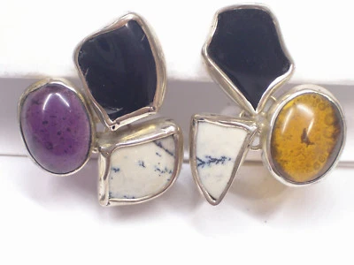 Orecchini in ARGENTO 925 con Pietre Dure naturali - Ossidiana - Agata - Immagine 1 di 4