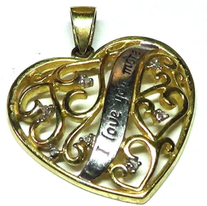 BEAUTIFUL 14K GOLD PLATED LARGE STERLING HERAT PENDANT  " I LOVE YOU MORE " - Picture 1 of 6