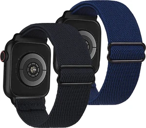 Stretchy Solo Loop Watch Band 2pk Black Blue Colors 40mm 41mm 38mm Series 8 7 SE - Picture 1 of 7