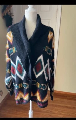 Chaqueta negra vintage Rafaella para mujer con adorno colorido 2X. Foto 1 de 4