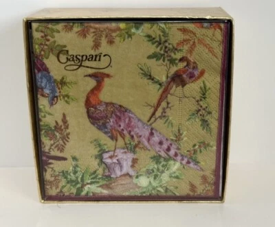 Caspari Paper Luncheon Napkins, Chelsea Birds Gold 10”x 10” Triple Ply Napkin - Image 1 of 3