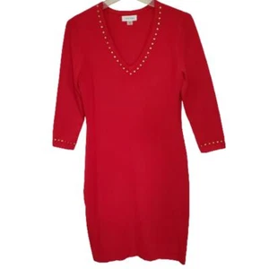 Abito maglione Calvin Klein rosso scollo a V borchie manica lunga piccolo nuovo con etichetta - Foto 1 di 11