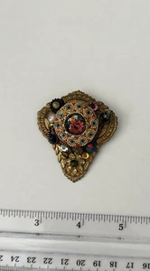 Vintage verzierte goldfarbene Micro Mosaik Strass Perlen Anstecknadel Brosche - Bild 1 von 5