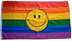 Rainbow Smiley Face Flag LARGE Festival Pride Smile Rainbow Flag 150 x 90cm - Picture 1 of 4