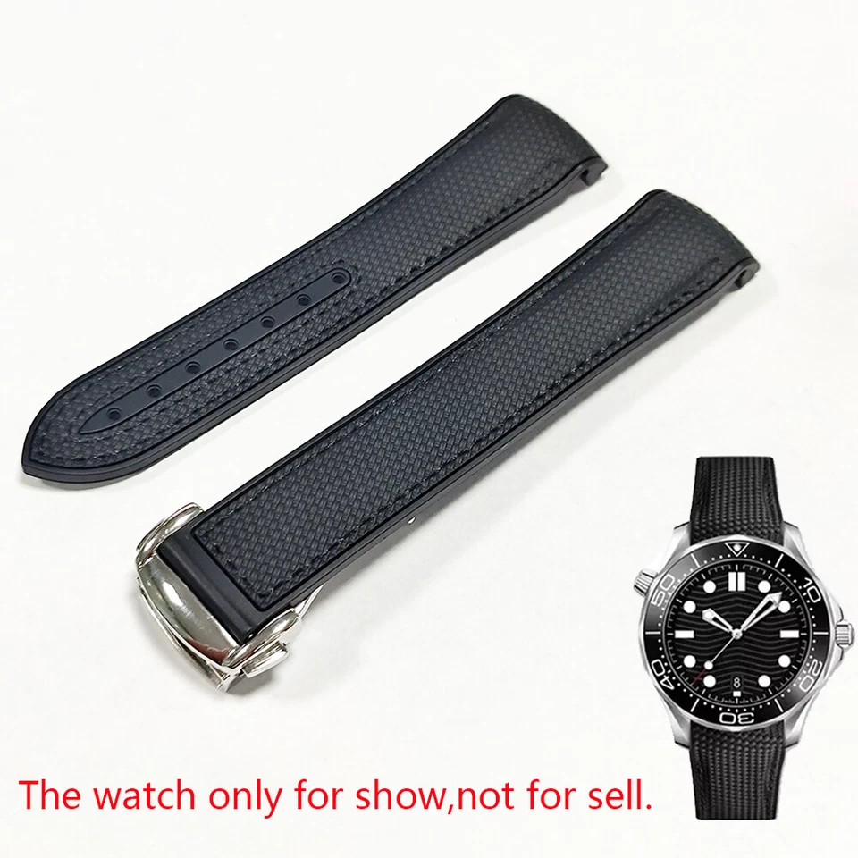 Correa de reloj de goma negra con cierre plateado para Omega Seamaster Planet Ocean 22 mm Foto 1 de 4