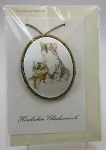 * Rarität * Glückwunschkarte / Seidenmedaillon Katzenpaar - Bild 1 von 4