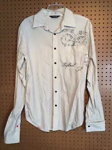 RIP CURL Men’s Sz Medium Slim Fit Gray Striped Long Sleeve Button Up Shirt #27 - Picture 1 of 9