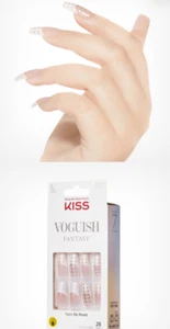 KISS Voguish Fantasy INTIMIDATED, White French Tip & Silver Glitter Long Nails - Picture 1 of 10