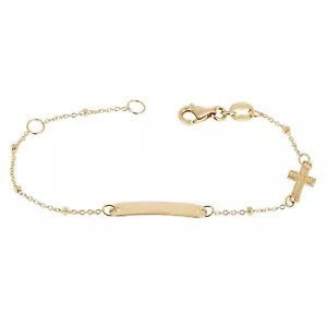 Bracciale Identità Italiano Oro Giallo Incisivo Rosario Croce Bambino Bambini 5,5" 1,5g - Foto 1 di 5