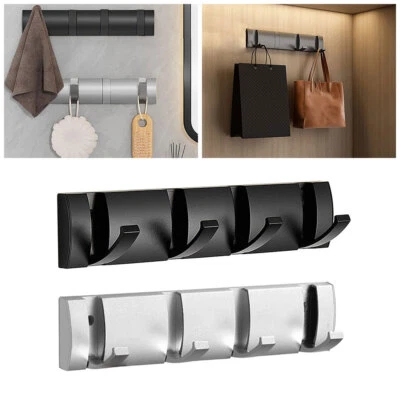 Wall Mounted 4 Hooks Coat Hooks Drying Rack Foldable Towel Rail Clothes Hanger - Image 1 of 4