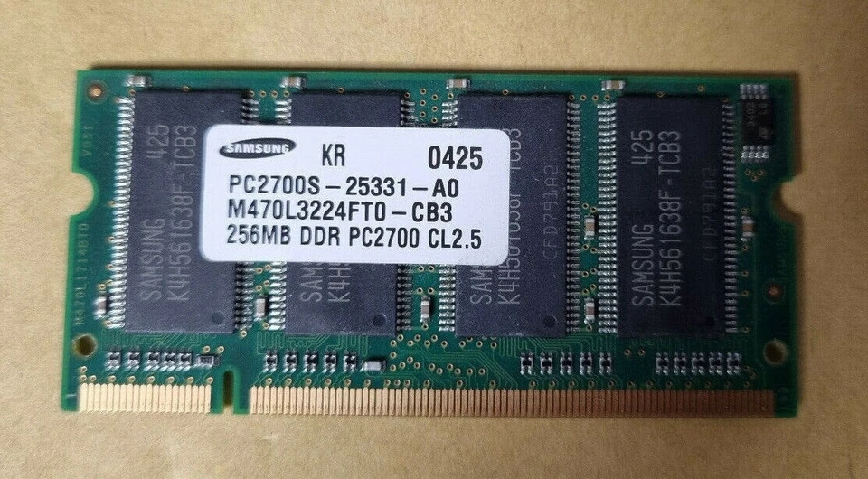 Samsung M470L3224FT0-CB3 256MB 200-pin RAM DDR PC2-2700S-25331-A0 Laptop Memory - Image 1 of 1
