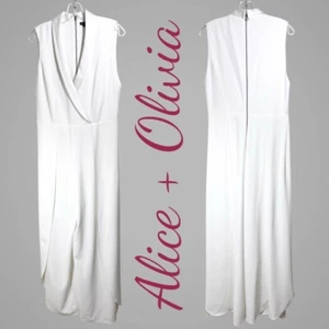 NWT ALICE + OLIVIA Bebe White Shawl Collar Split Leg Sleeveless Elegant Jumpsuit - Picture 1 of 9