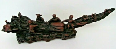 Estatua de piedra china tallada a mano niños en árbol escultura asiática roja  Foto 1 de 4