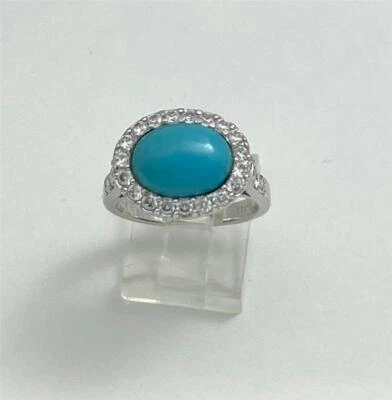 Anillo ovalado ESPO Joseph Esposito plata esterlina 925 turquesa circonita cúbica halo talla 8 Foto 1 de 4