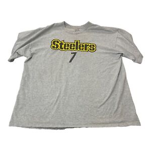 Men's Steelers T Shirt Reebok XL #7 BEN ROETHLISBERGER Football NFL Grey