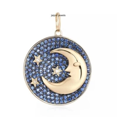 Dije de diamantes de diseño colgante de plata de ley 925 zafiro sueños estrella luna Foto 1 de 2