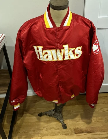 Vintage Atlanta Hawks Hardwood Classics Majestic NBA Lined Satin Jacket Mens 4XL Cover