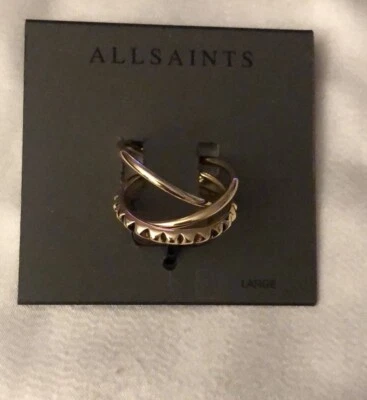 AllSaints 3PC Gold Tone Crossover Ring Set 2 Thin Bands & 1 Studded Size L NWT - Image 1 of 4