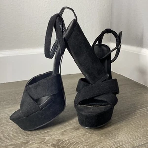 Forever 21 Heels Womens 7 Black Suede Open Toed - Picture 1 of 12