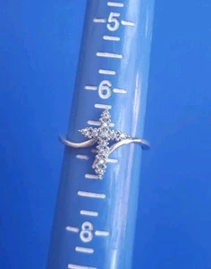 Vintage Sterling Silber 925 Christliches Kreuz Ring mit weißen klaren Steinen. Größe 7 - Bild 1 von 5