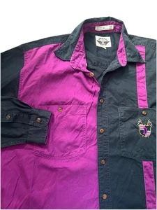 VTG Dockers Levis Shirt Mens M Colorblock Striped 90s Button Down Purple Navy - Picture 1 of 9
