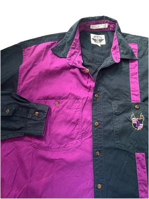 Camisa De Colección Dockers Levis Para Hombres M Bloques de Color Rayas Años 90 Abotonada Púrpura Azul Marino Foto 1 de 4