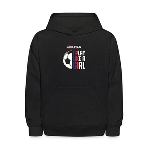 USA I Play Like A Girl Soccer Girl Kids' Hoodie - Picture 1 of 13