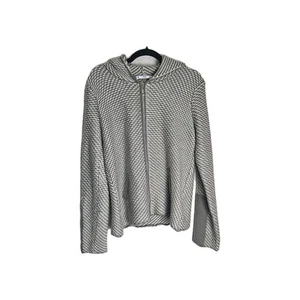 SIONI Athleisure Gray White Knit Hooded Full Zip Mix Media Wool Blend Sweater M - Picture 1 of 6