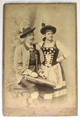 Antique Cabinet Photo German Couple Traditional Zither Instrument Wettern Hambur - Image 1 of 3