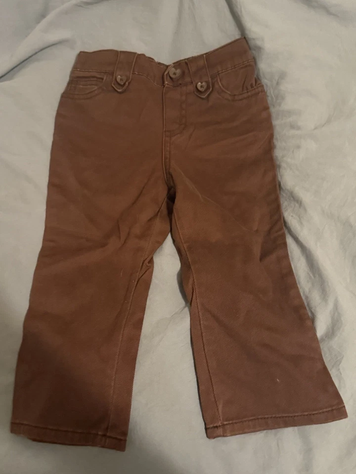 NWT BabyGap Little Girls Brown Vintage Heart Button Bootcut Pants; Size 18-24 M - Image 1 of 4
