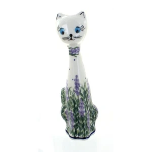 Blue Rose Polish Pottery Lavender Fields Small Cat - Picture 1 of 1
