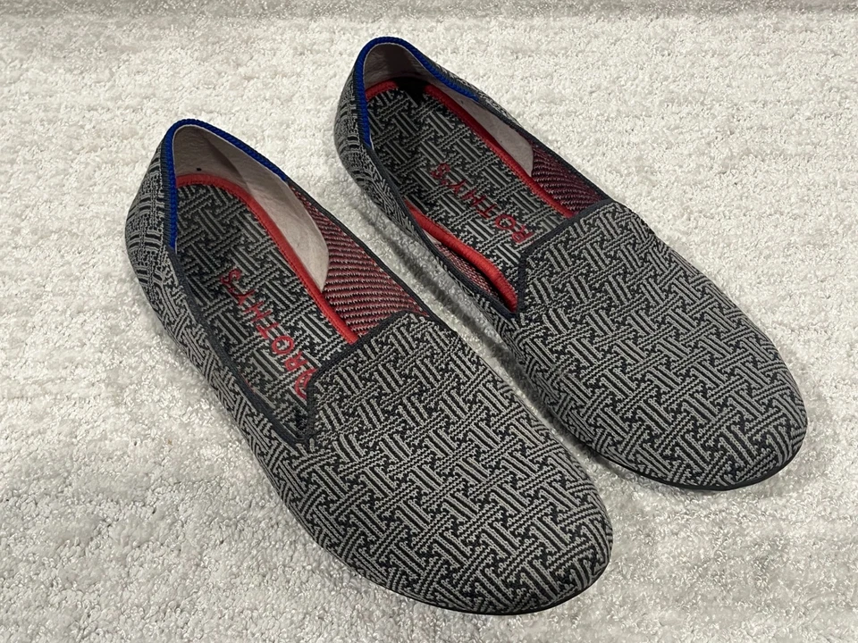 Mocasines ROTHY'S Gris Estampado Geométrico (Adorno Azul y Rojo) Talla 11 ¡Colcha Informal Cómoda! Foto 1 de 4