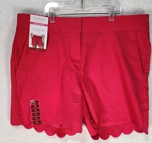 ISAAC MIZRAHI Scalloped Shorts Dark Pink Women's 14 Mid Rise Tailored NWT - Picture 1 of 9
