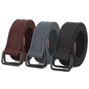 Men Canvas Fabric Belts Casual Web Cloth Belts with Black Double Ring Buckle ... - Picture 1 of 7