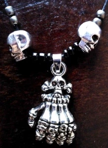 Skull Hand Beads & Skull Necklace Gothic w/ Rope on Cord FREE U.S. Ship - NEW - Picture 1 of 3