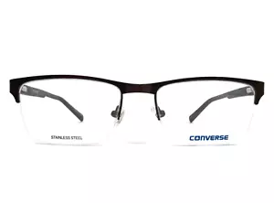 Converse Eyeglasses Frames Q108 BROWN Rectangle Wood Grain Half Rim 53-18-140 - Picture 1 of 12