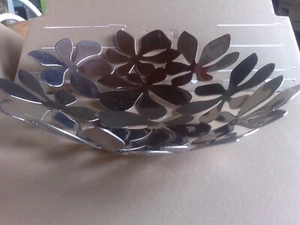 Monika Mulder-Obst/Deko-Metallkorb Edelstahl poliert, Vintage, Handarbeit, 43cm. - Bild 1 von 5