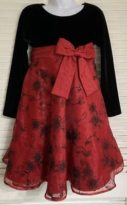 Blueberi Bouleva Girl's Formal Black Velvet & Red Holiday Dress, 6 - Image 1 of 4