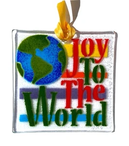 Joy To The World Artist Signed Glass Holiday Christmas Ornament Planet Earth - Picture 1 of 3