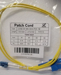 LC to SC Duplex 9/125 Single Mode Fiber Optical Patch, 2mm, Cord Yellow,1M 3FT - Picture 1 of 3