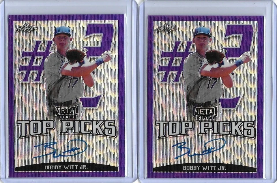 2019 Leaf Metal BOBBY WITT JR. Top Picks Purple Wave Prismatic Auto RC/15 Royals - Image 1 of 1