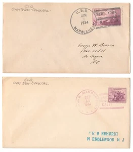 USS MARBLEHEAD (CL-12) Cruiser • 1934 Naval Covers • NEW YORK NY & SAN DIEGO CA - Picture 1 of 1