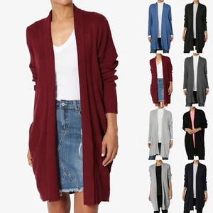 TheMogan Ribbed Knit Dolman Long Sleeve Draped Open Front Sweater Long Cardigan - Picture 1 of 43