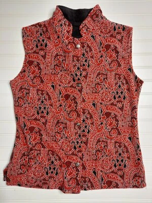 Coldwater Creek Women's Vest Red Fleece Tapestry Look Snaps One Pocket M 10/12 - Image 1 of 4