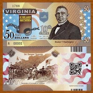 USA States, Virginia, $50, Polymer, ND (2014), P-N/L, UNC - Picture 1 of 1