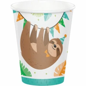 Sloth Party 9 oz Hot/Cold Cups Paper 8 Pack Sloth Birthday Supplies Tableware - Picture 1 of 2