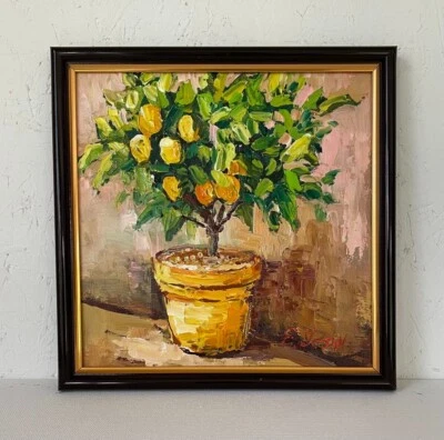 Lemon tree oil painting Original art Mediterranean decor Framed Hand painted - image 1 of 4