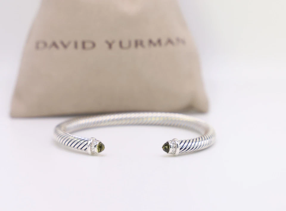 Brazalete pequeño David Yurman de plata de ley de 5 mm con cable limón citrino y diamantes Foto 1 de 4