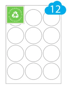 64mm Round Biodegradable Labels - 12 Compostable Printer Stickers Per A4 Sheet - Picture 1 of 1